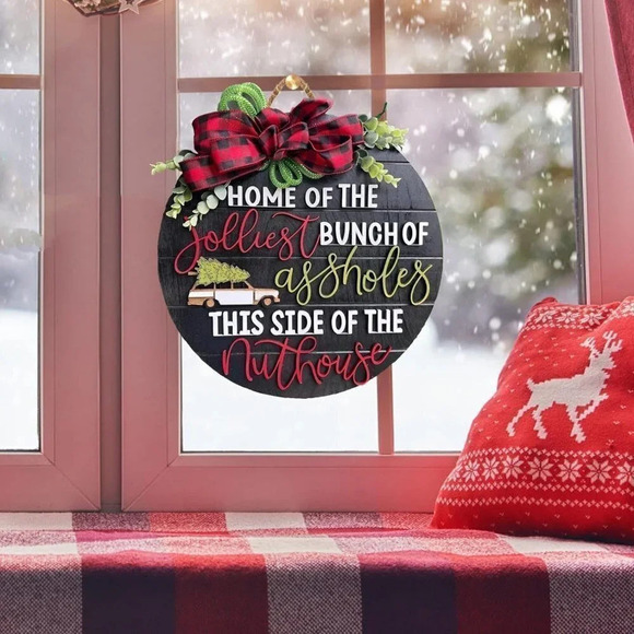 Hanging Christmas Wood Welcome Door Sign for  Home - Picture 3 of 6